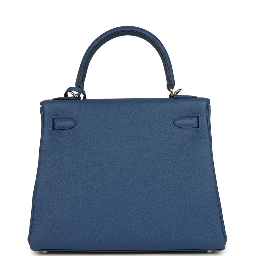 Hermes Kelly Retourne 25 Bleu Tie Togo Palladium Hardware