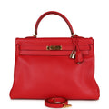New Hermes Kelly Retourne 35 Rouge Vif Gulliver Gold Hardware