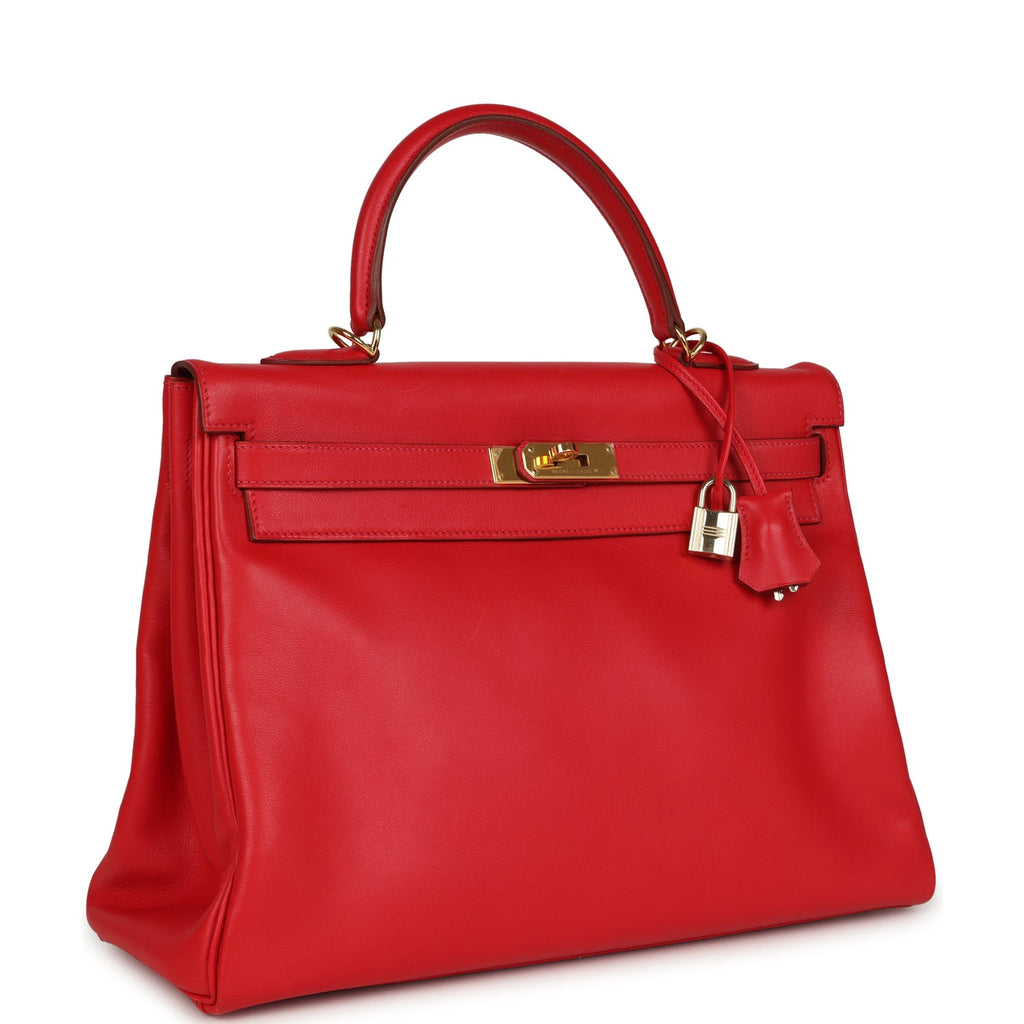 New Hermes Kelly Retourne 35 Rouge Vif Gulliver Gold Hardware