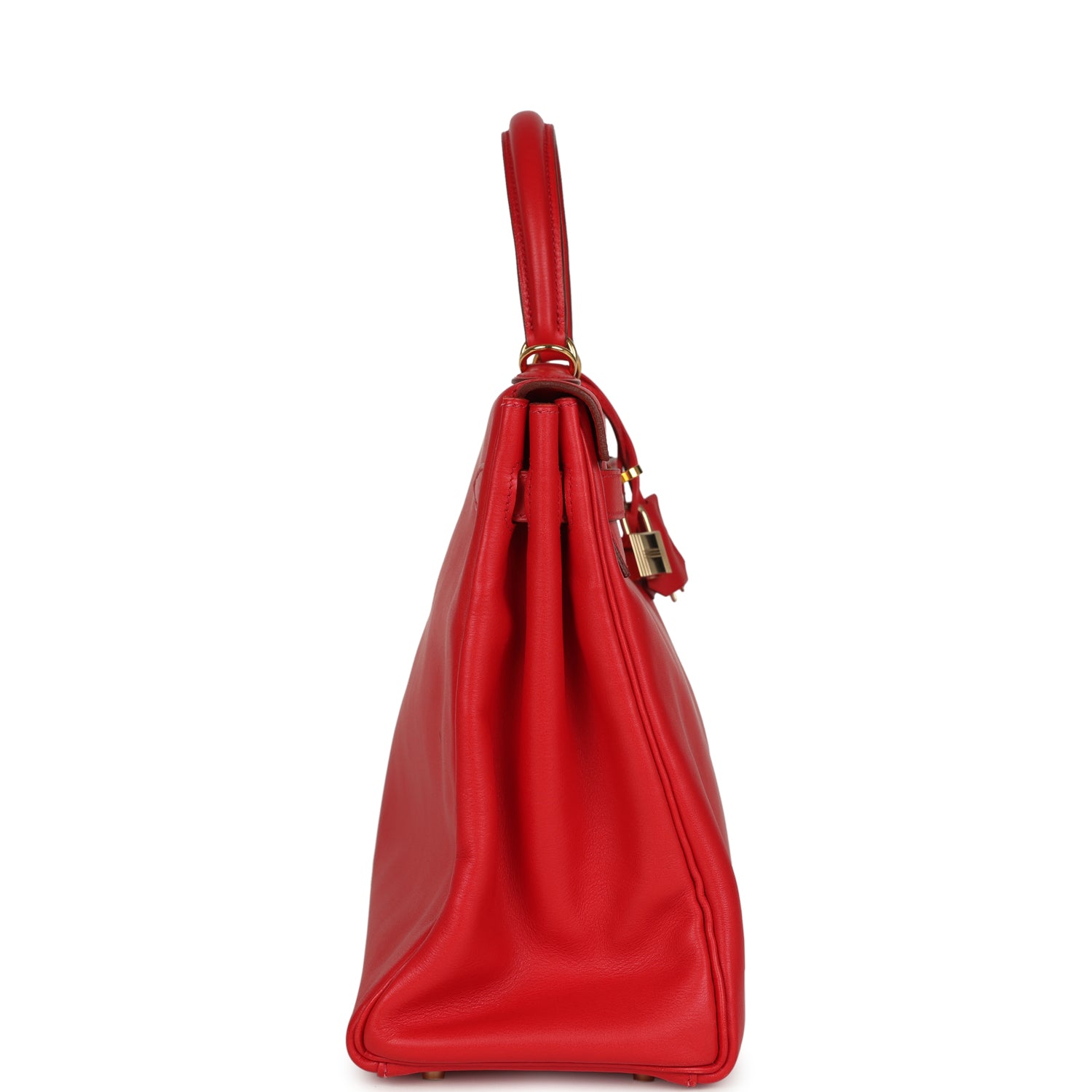 Vintage Hermes Kelly Retourne 35 Rouge Vif Gulliver Gold Hardware