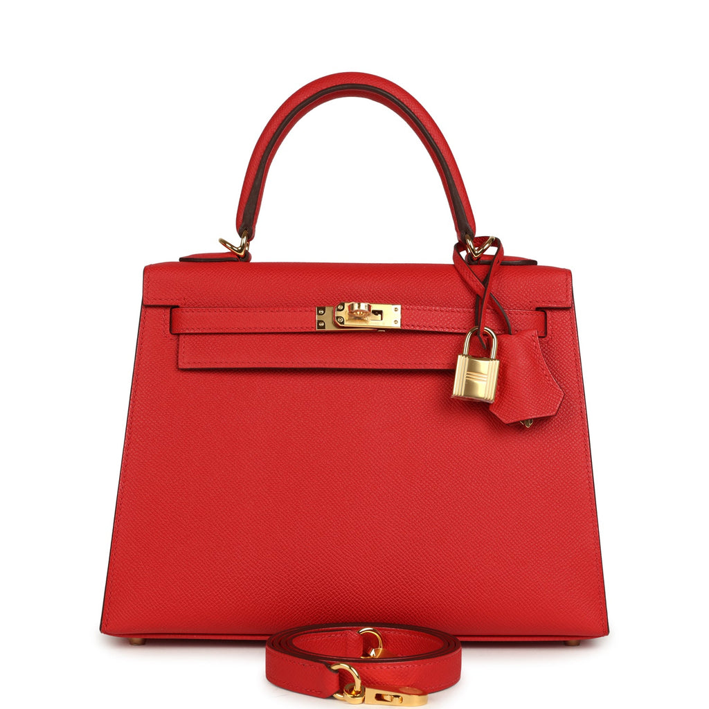 Hermes Kelly Sellier 25 Rouge Radieux Epsom Gold Hardware
