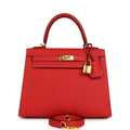 Hermes Kelly Sellier 25 Rouge Radieux Epsom Gold Hardware