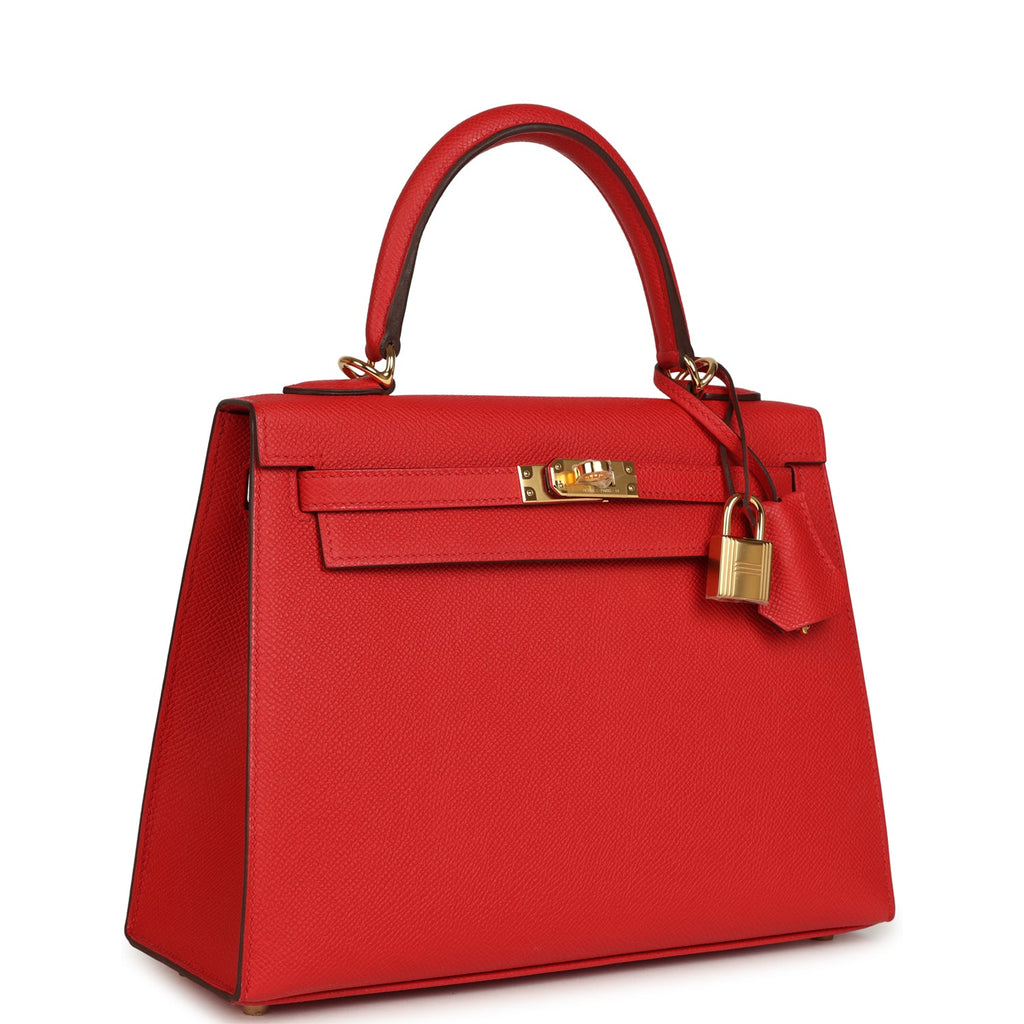 Hermes Kelly Sellier 25 Rouge Radieux Epsom Gold Hardware