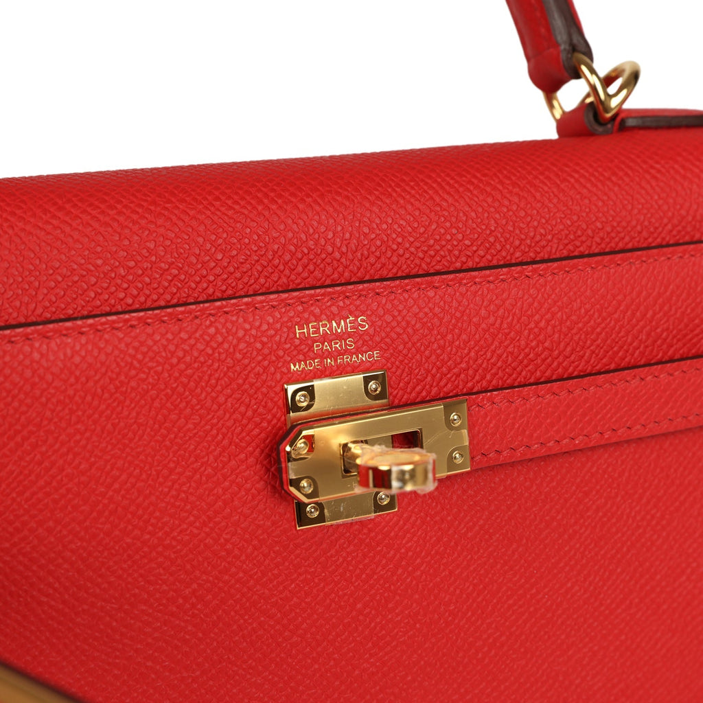 Hermes Kelly Sellier 25 Rouge Radieux Epsom Gold Hardware