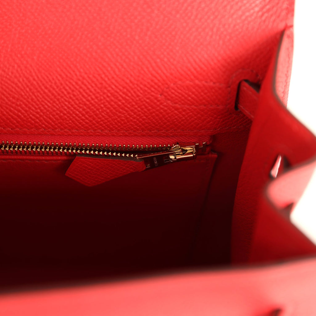Hermes Kelly Sellier 25 Rouge Radieux Epsom Gold Hardware