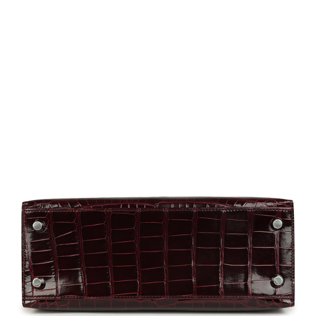 Hermes Kelly Sellier 25 Bordeaux Shiny Alligator Palladium Hardware