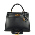 New Hermes Kelly Sellier 28 Bleu Marine Box Gold Hardware