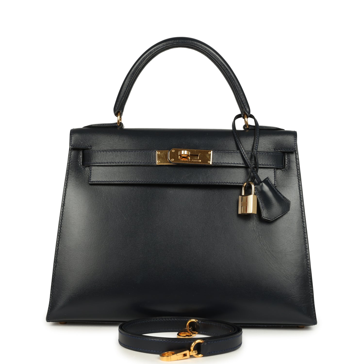 New Hermes Kelly Sellier 28 Bleu Marine Box Gold Hardware