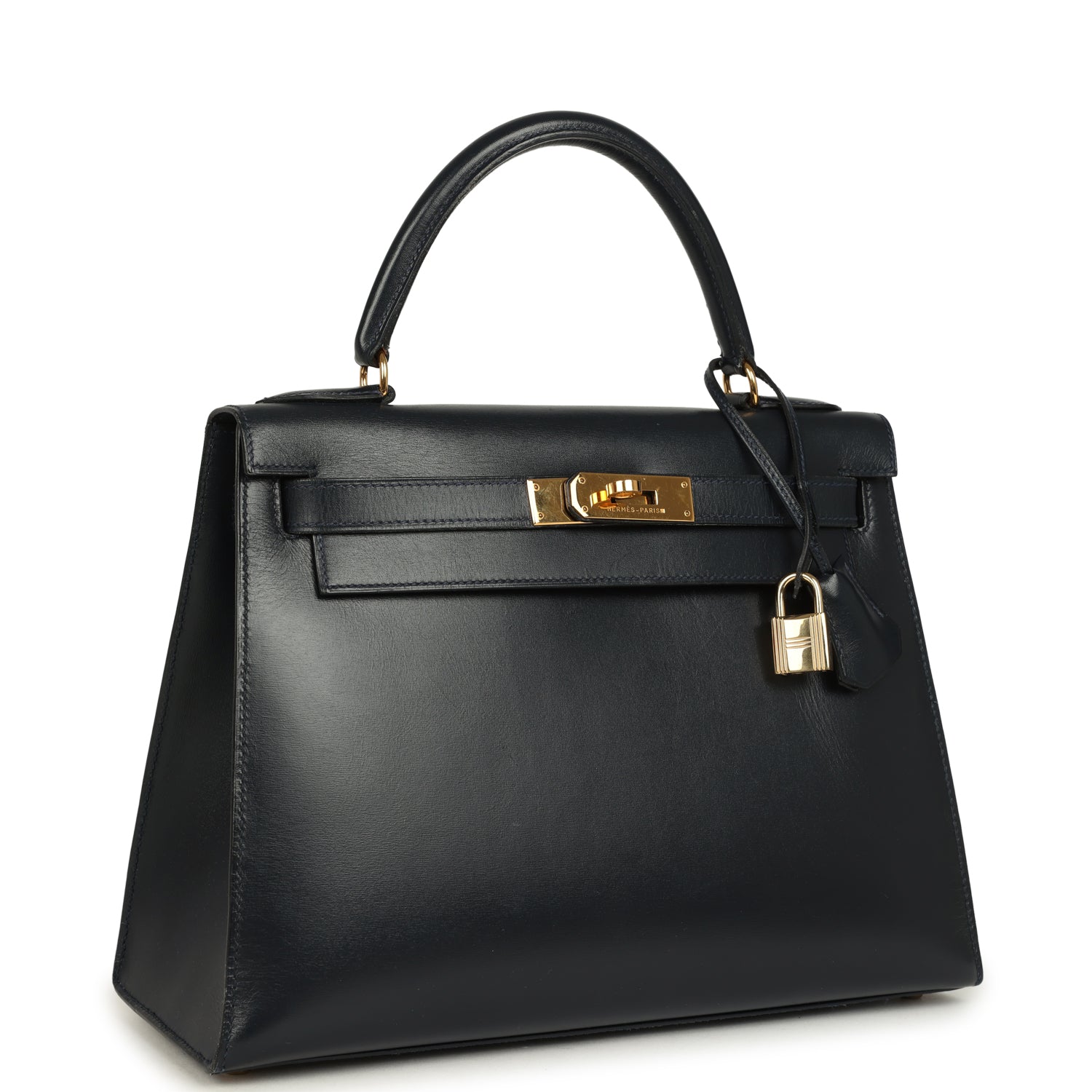 New Hermes Kelly Sellier 28 Bleu Marine Box Gold Hardware