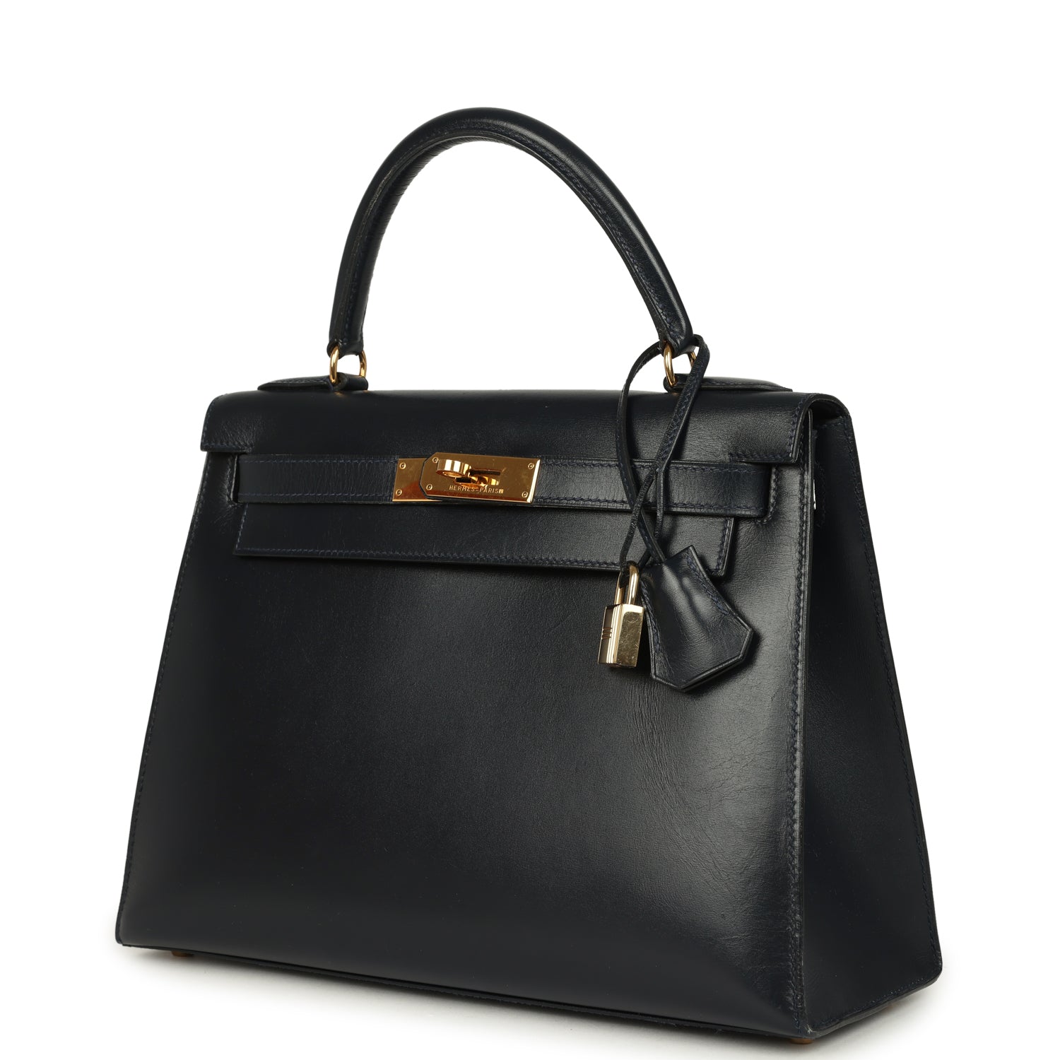 New Hermes Kelly Sellier 28 Bleu Marine Box Gold Hardware