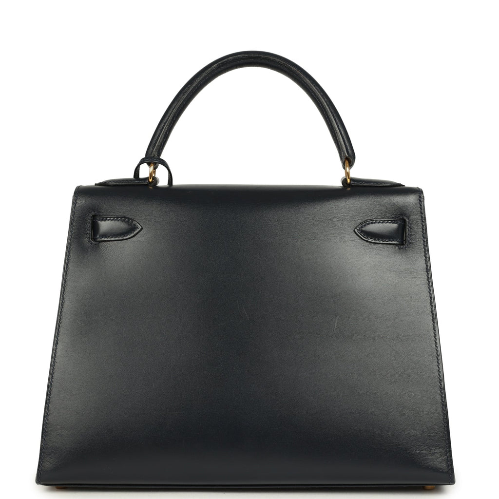 New Hermes Kelly Sellier 28 Bleu Marine Box Gold Hardware