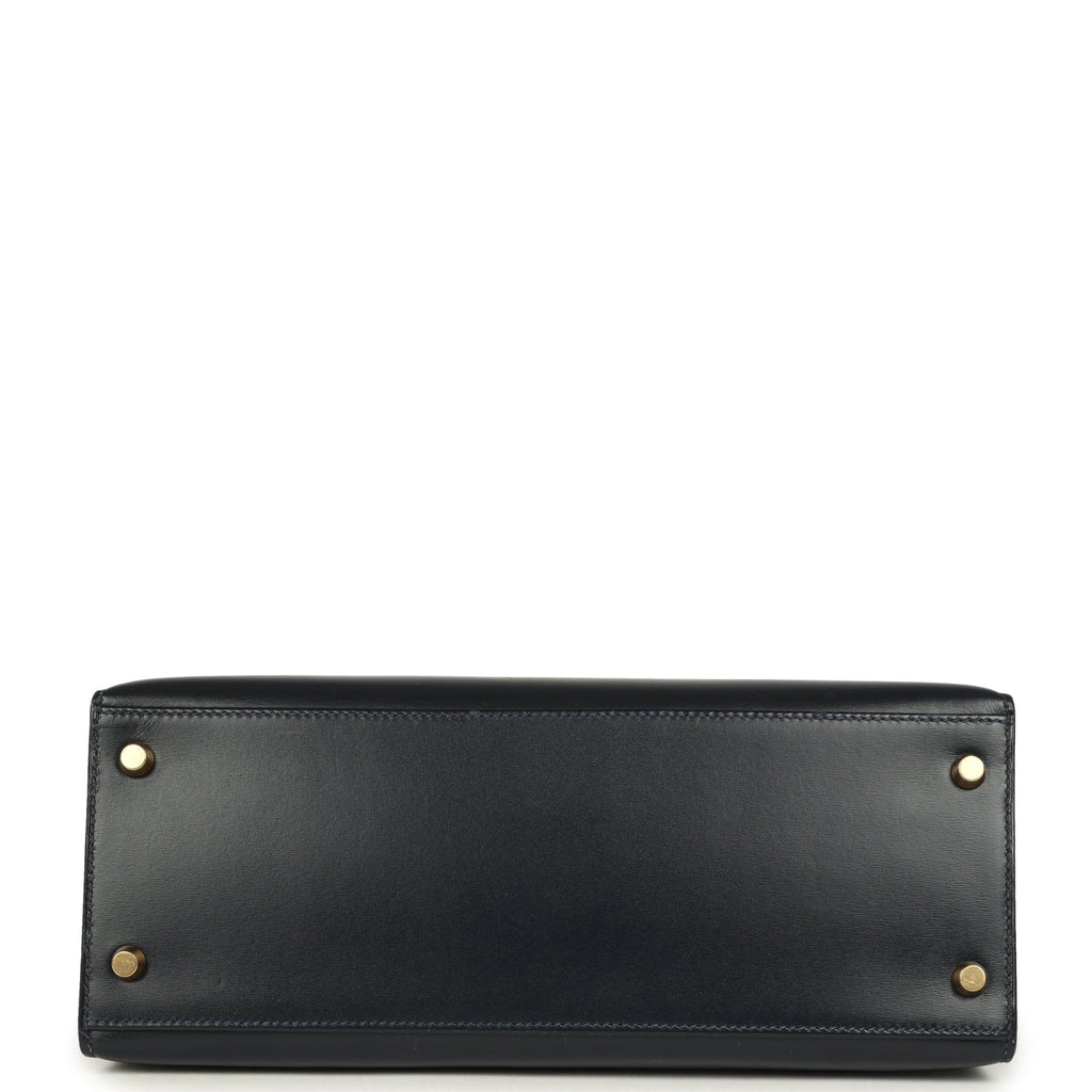 New Hermes Kelly Sellier 28 Bleu Marine Box Gold Hardware
