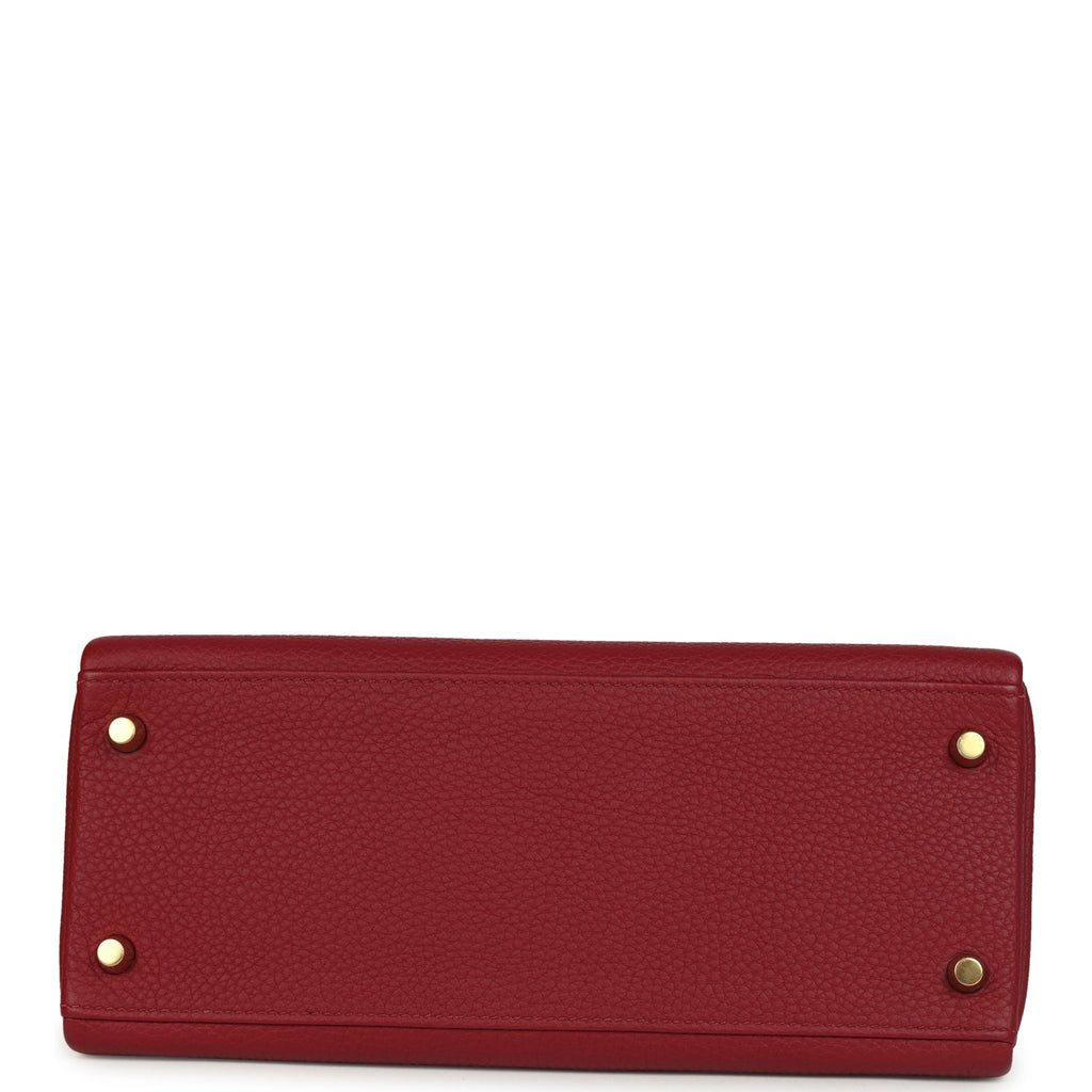 Pre-owned Hermes Kelly Retourne 28 Rouge Grenat Togo Gold Hardware