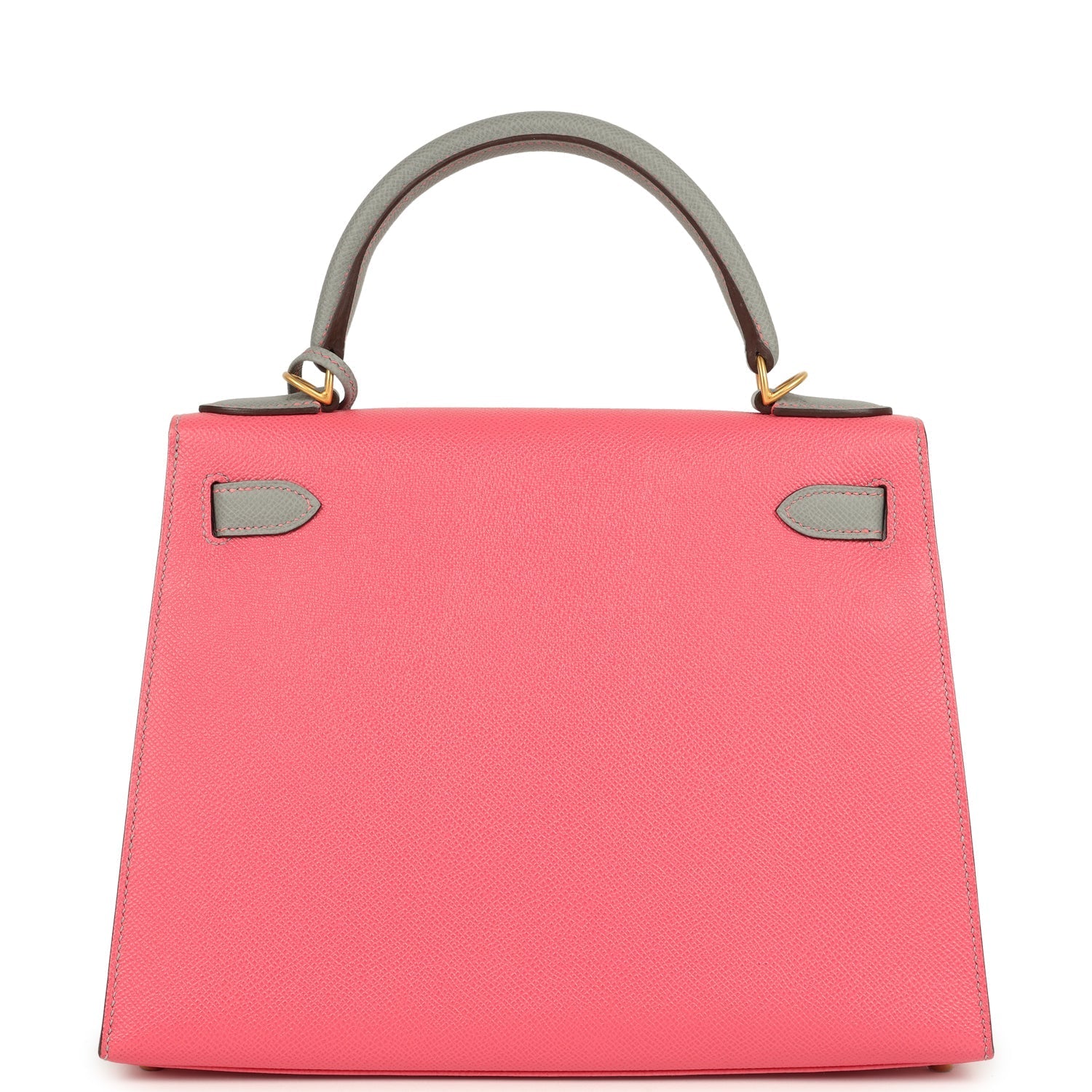 Pre-owned Hermes Special Order (HSS) Kelly Sellier 28 Rose Azalee and Gris Mouette Epsom Brushed Gold Hardware