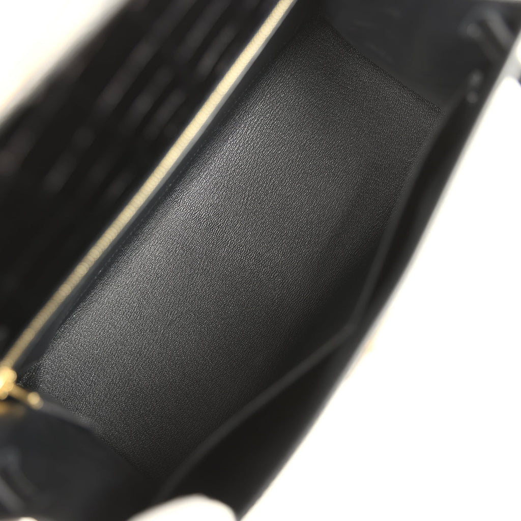 Pre-owned Hermes Kelly Sellier 28 Black Shiny Niloticus Crocodile Gold Hardware