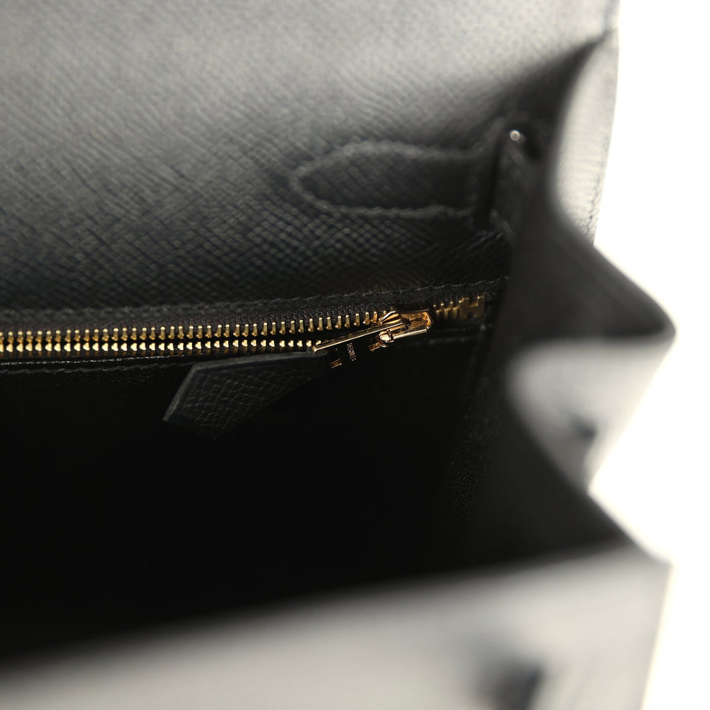 Pre-owned Hermes Kelly Sellier 28 Black Epsom Gold Hardware
