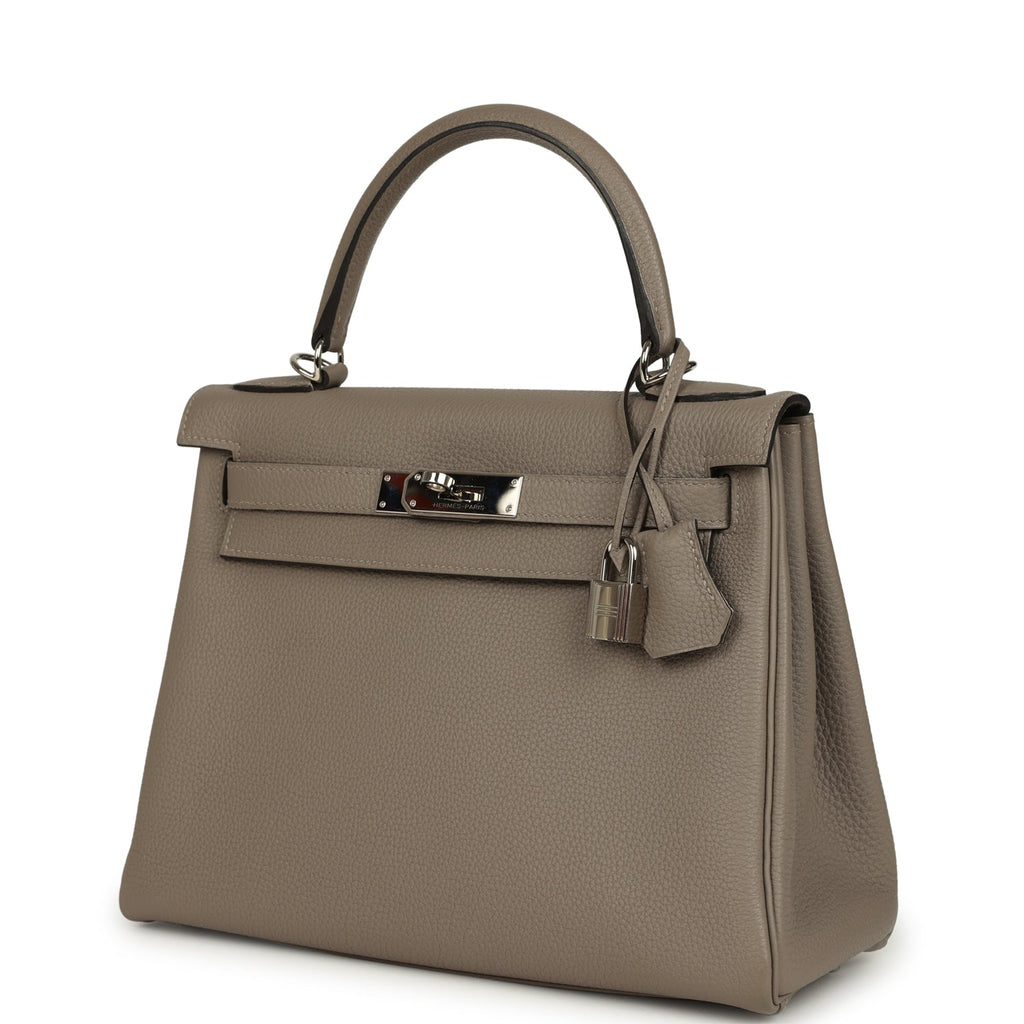 Pre-owned Hermes Kelly Retourne 28 Gris Asphalt Togo Palladium Hardware