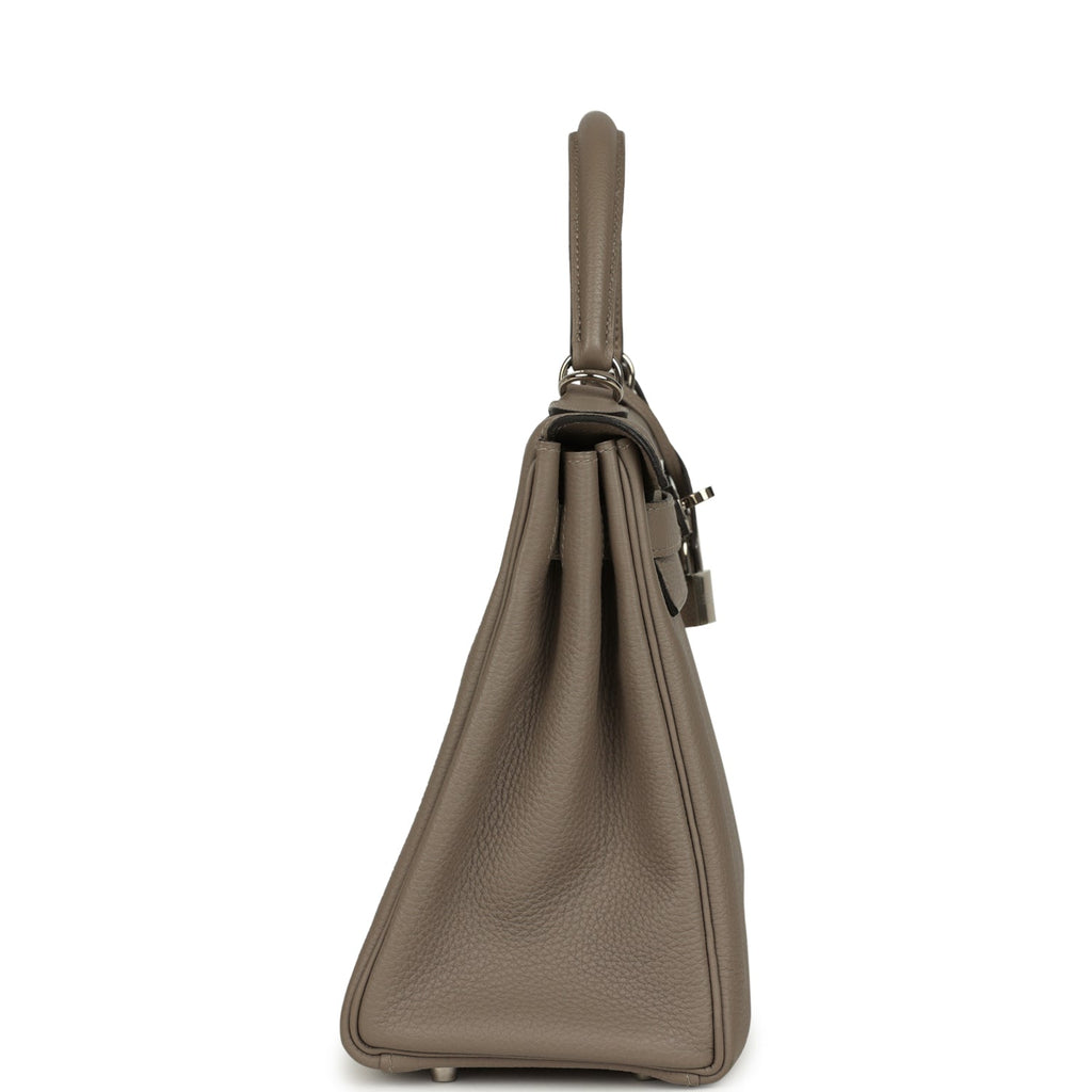 Pre-owned Hermes Kelly Retourne 28 Gris Asphalt Togo Palladium Hardware