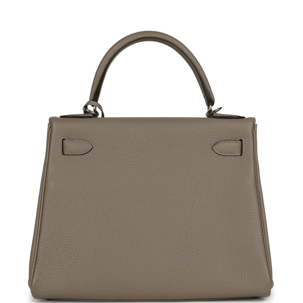 Pre-owned Hermes Kelly Retourne 28 Gris Asphalt Togo Palladium Hardware