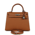 Pre-owned Hermes Kelly Sellier 25 Gold Epsom Palladium Hardware
