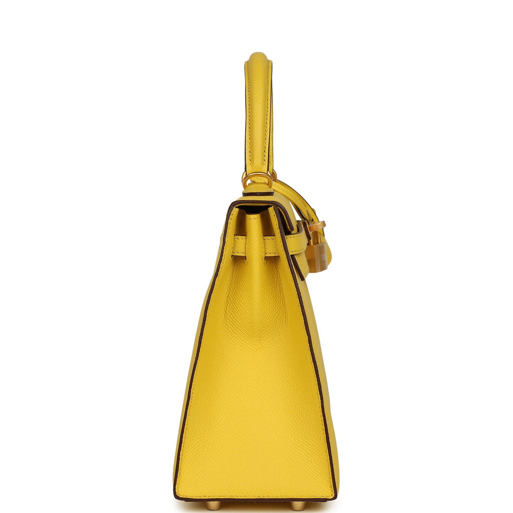 Hermes Special Order (HSS) Kelly Sellier 25 Jaune De Naples Verso Epsom Brushed Gold Hardware