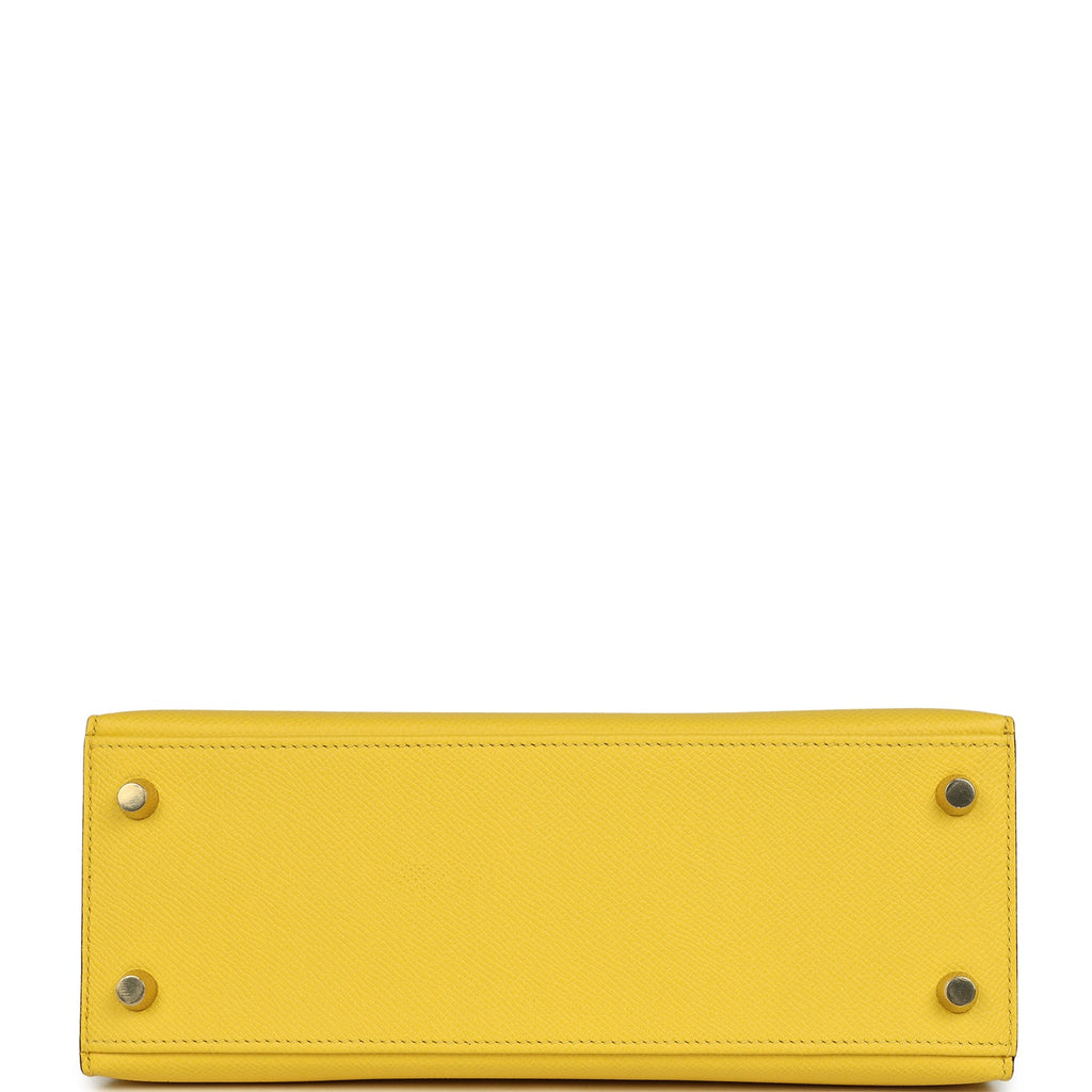 Hermes Special Order (HSS) Kelly Sellier 25 Jaune De Naples Verso Epsom Brushed Gold Hardware