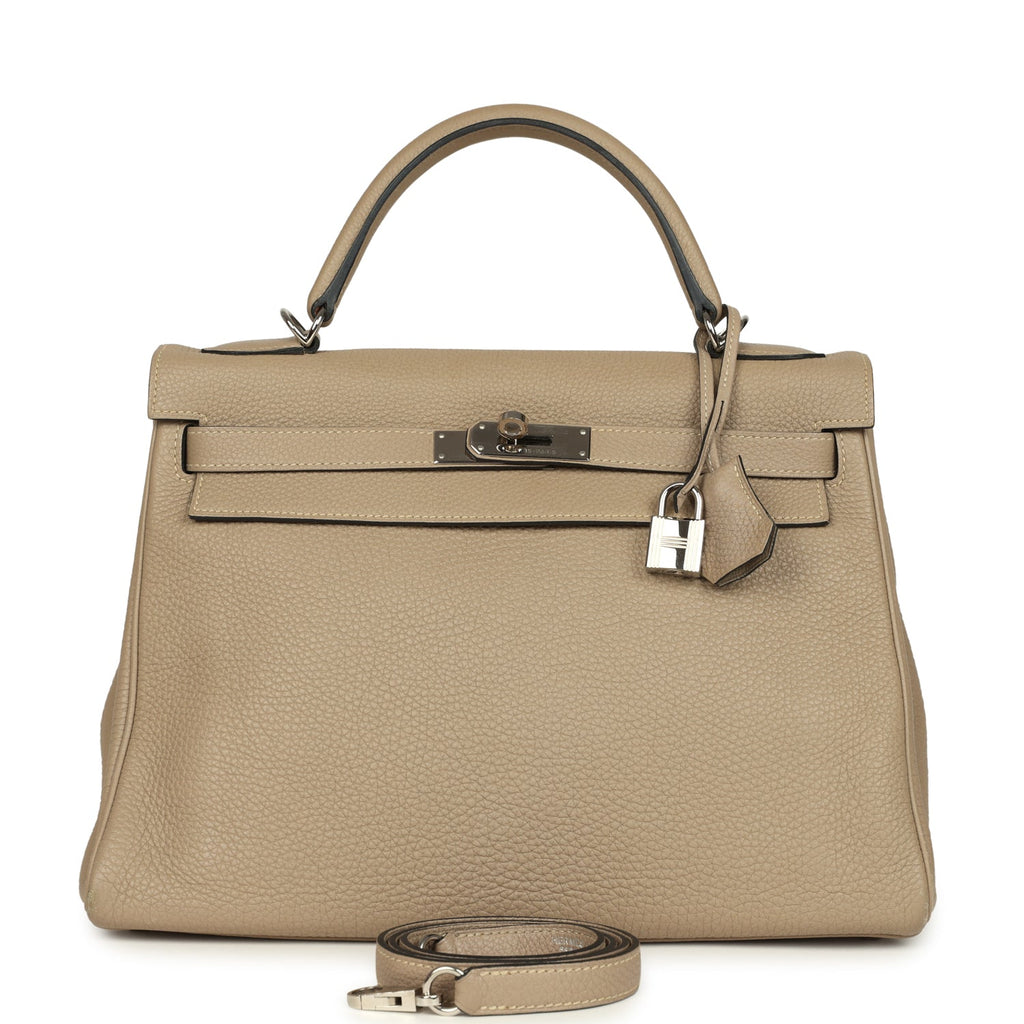 Pre-owned Hermes Kelly Retourne 32 Gris Tourterelle Togo Palladium Hardware