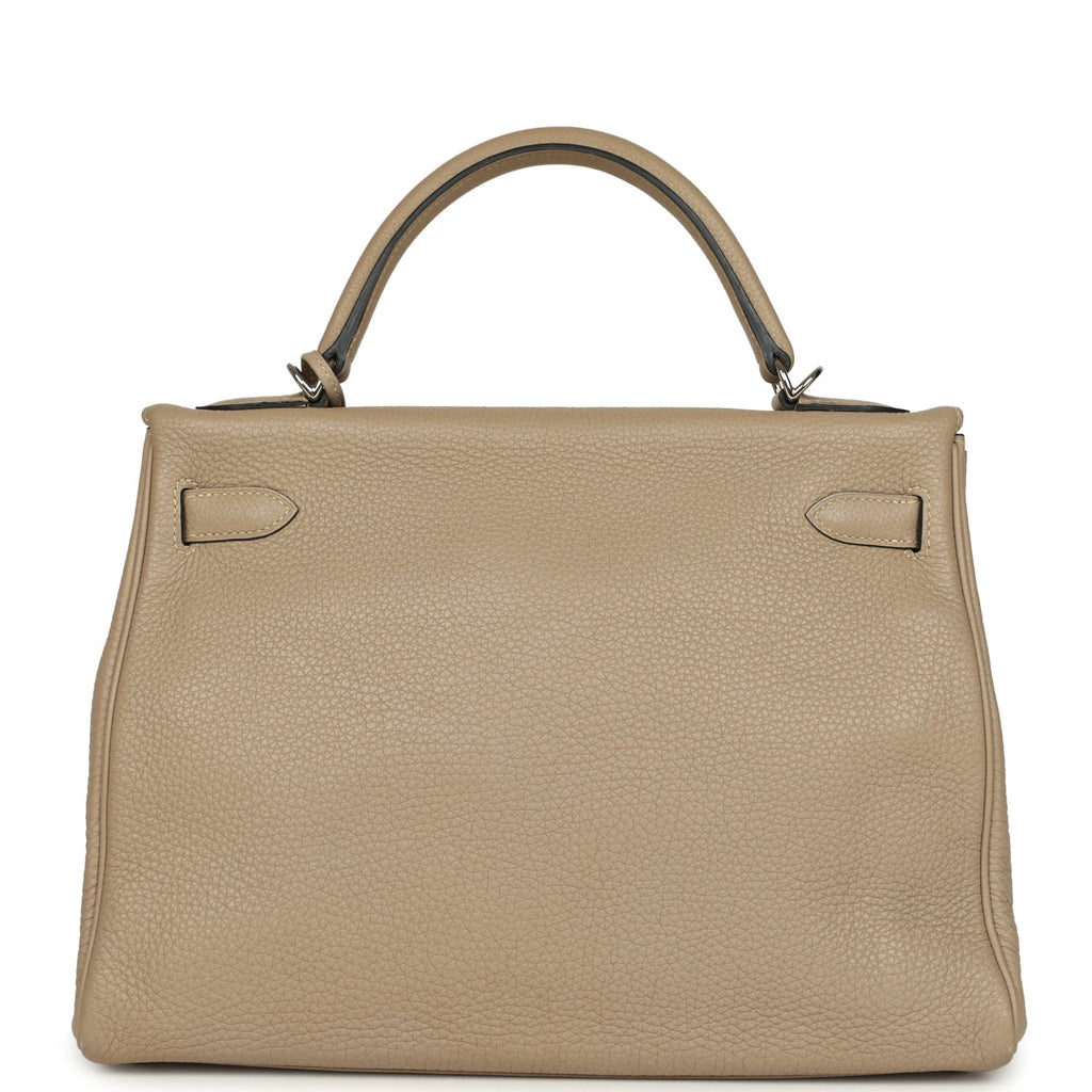 Pre-owned Hermes Kelly Retourne 32 Gris Tourterelle Togo Palladium Hardware