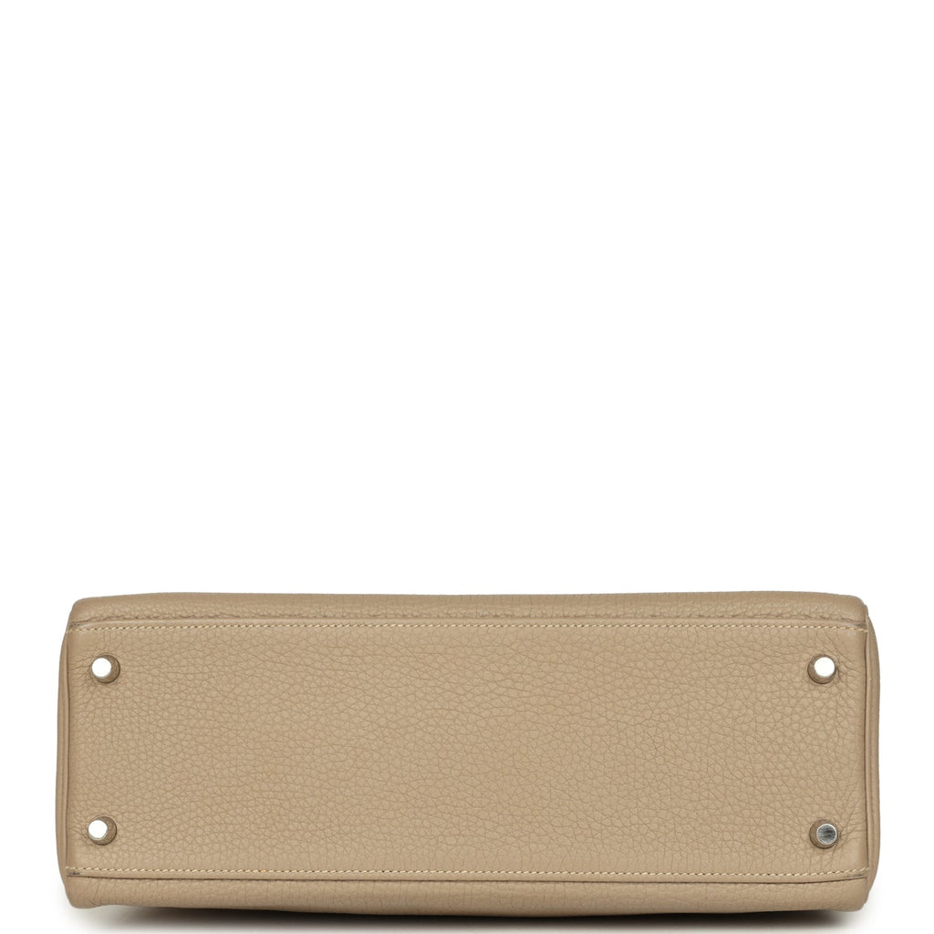 Pre-owned Hermes Kelly Retourne 32 Gris Tourterelle Togo Palladium Hardware