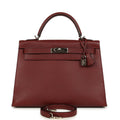 New Hermes Kelly Sellier 32 Rouge H Vache Liegee Palladium Hardware