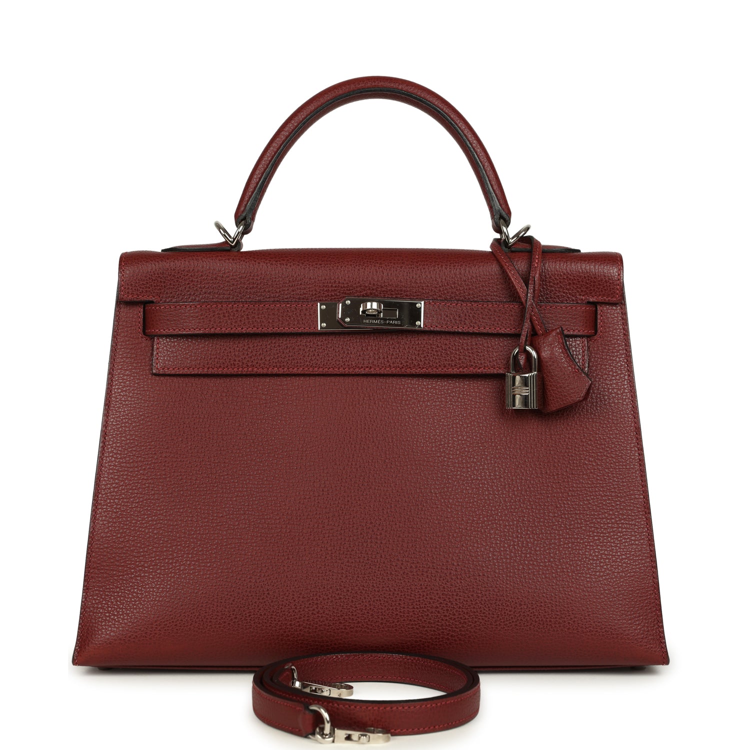 New Hermes Kelly Sellier 32 Rouge H Vache Liegee Palladium Hardware