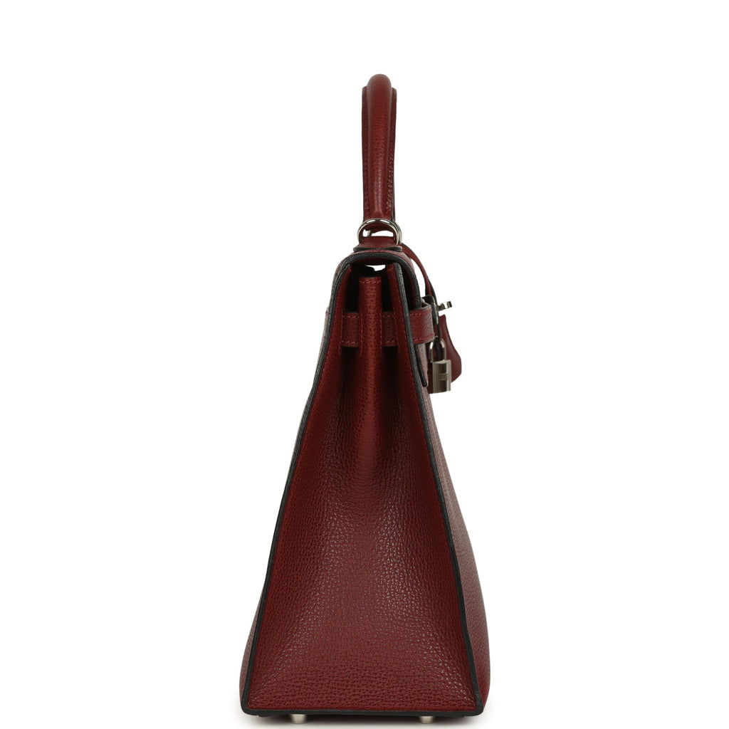 New Hermes Kelly Sellier 32 Rouge H Vache Liegee Palladium Hardware