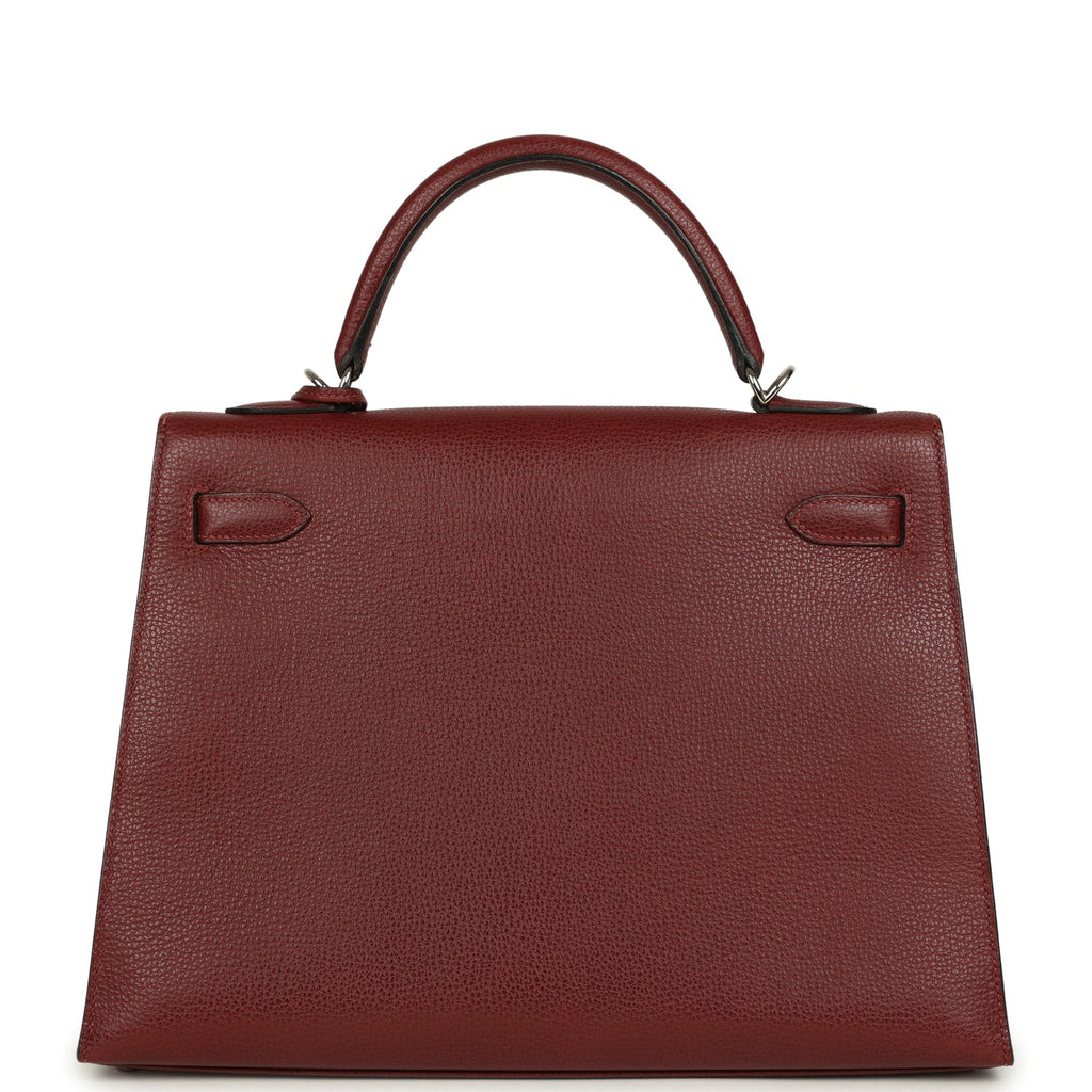New Hermes Kelly Sellier 32 Rouge H Vache Liegee Palladium Hardware