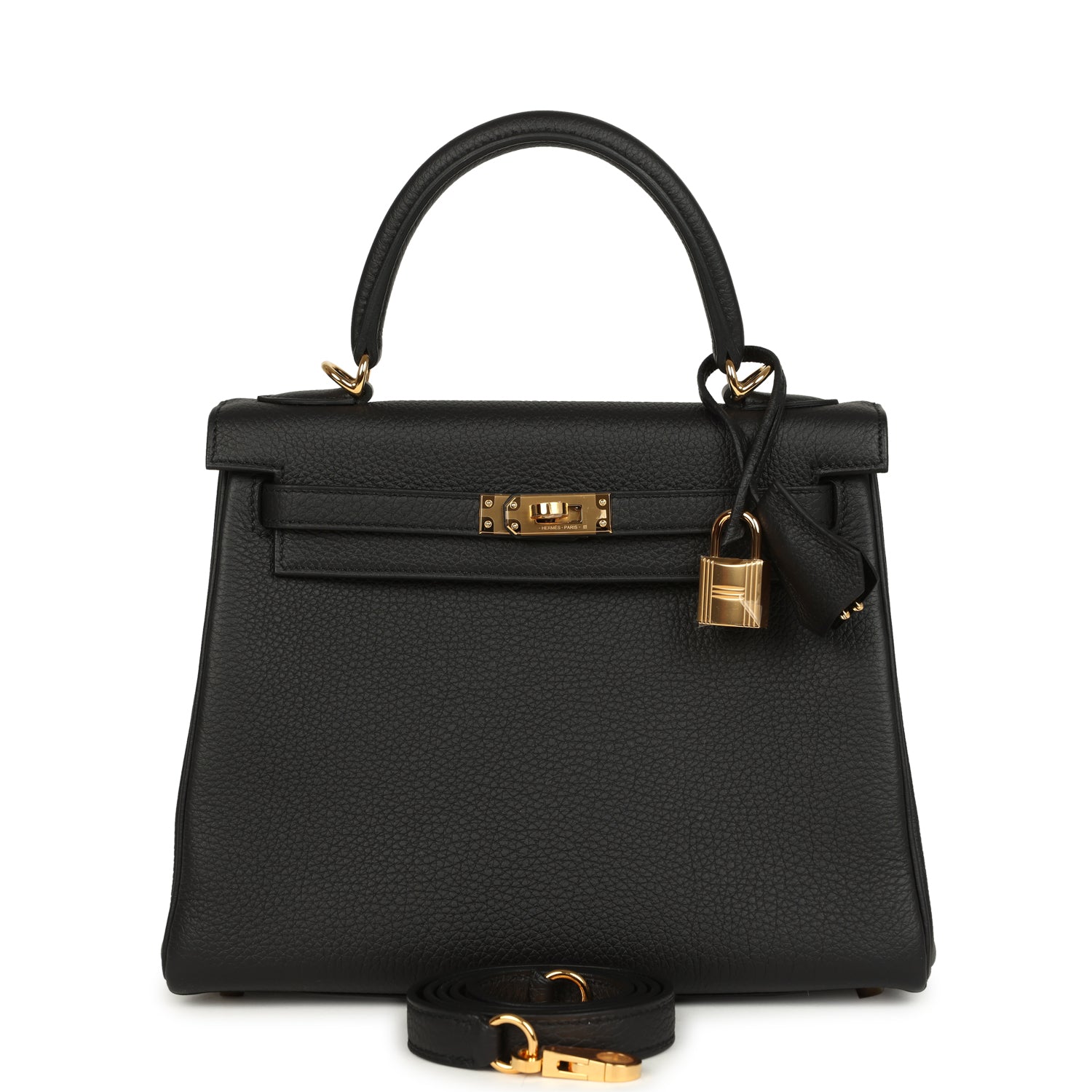 Hermes Kelly Retourne 25 Black Togo Gold Hardware