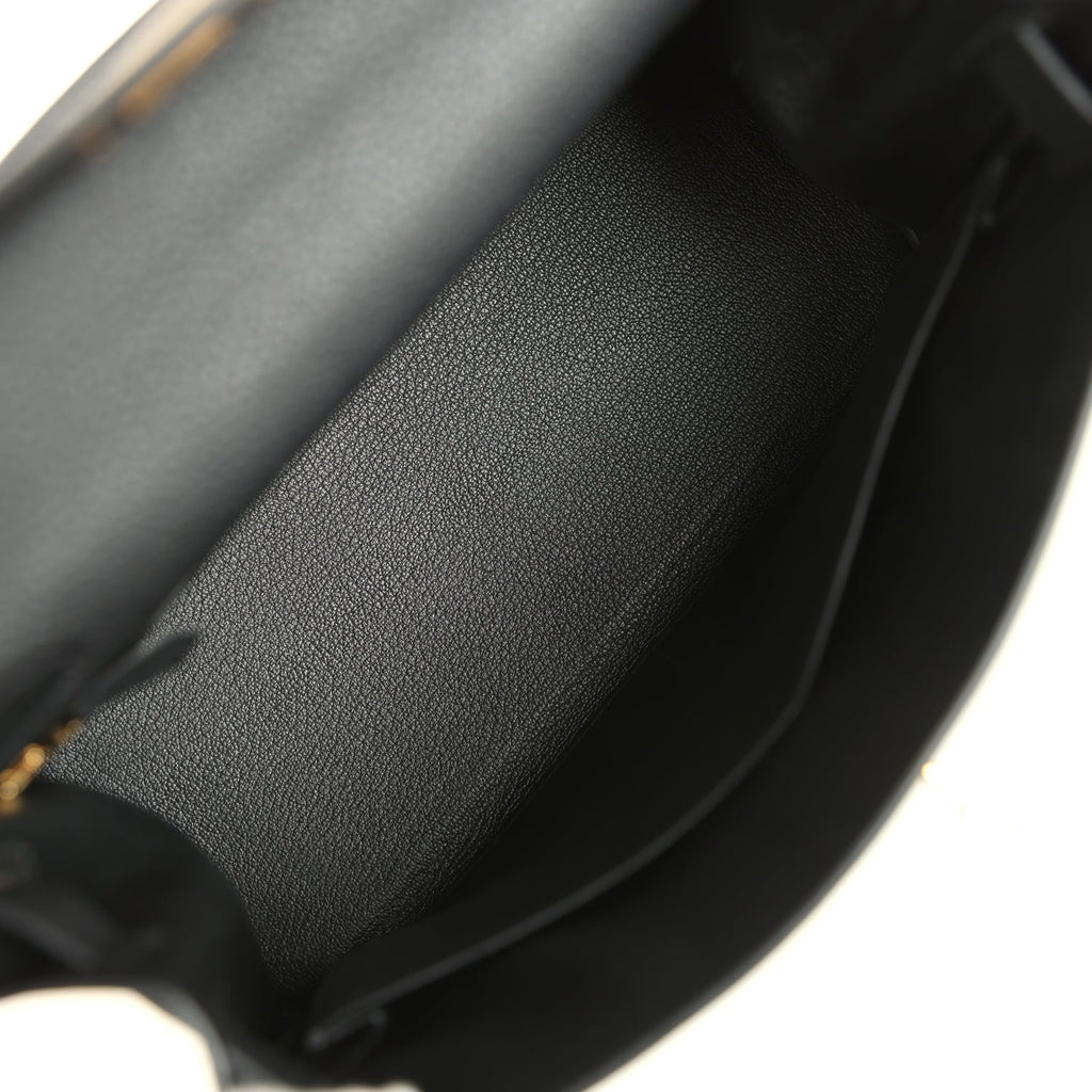 Pre-owned Hermes Kelly Retourne 28 Black Togo Gold Hardware