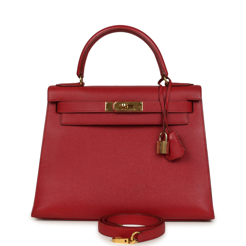 New Hermes Kelly 28 Sellier Rouge Vif Courchevel Gold Hardware
