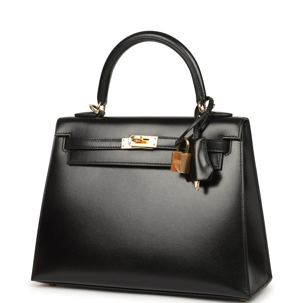 Hermes Kelly Sellier 25 Black Box Gold Hardware