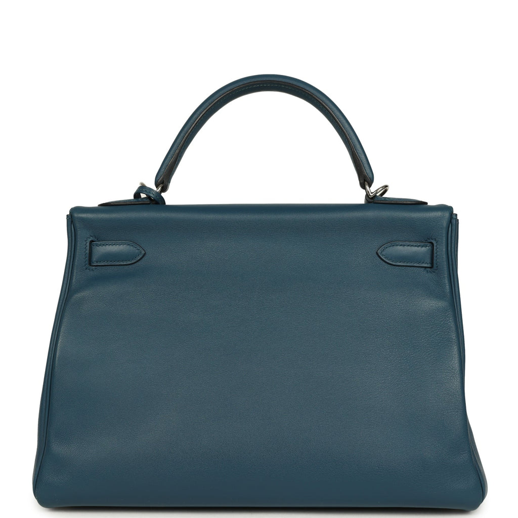 Pre-owned Hermes Kelly Retourne 32 Bleu De Malte Swift Palladium Hardware