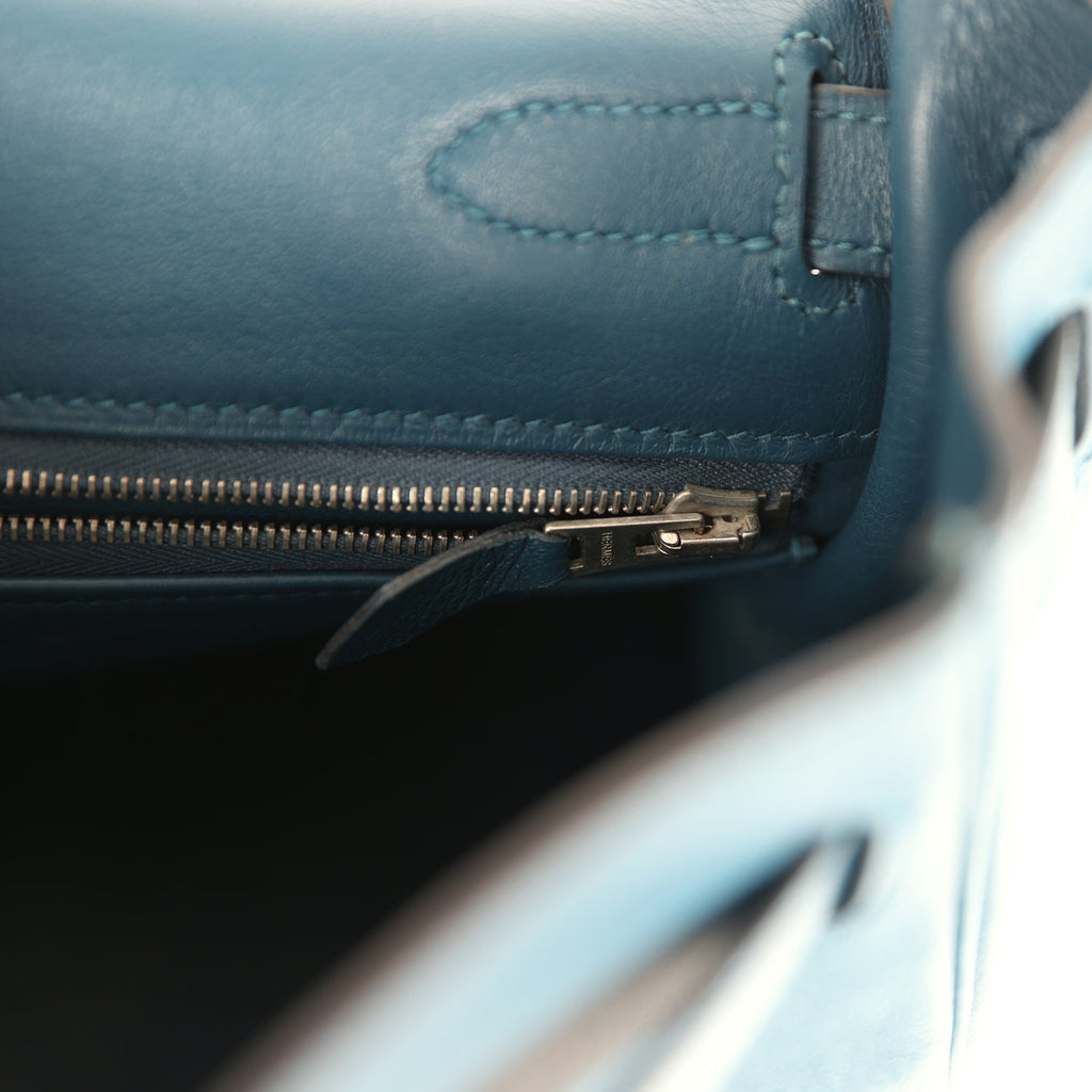 Pre-owned Hermes Kelly Retourne 32 Bleu De Malte Swift Palladium Hardware