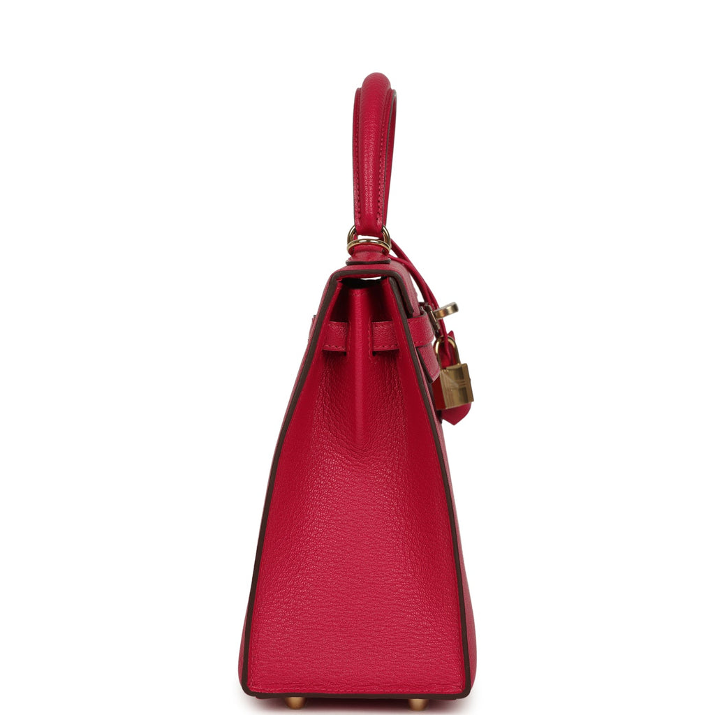 Hermes Special Order (HSS) Kelly Sellier 25 Rose Mexico Verso Chevre Mysore Permabrass Hardware