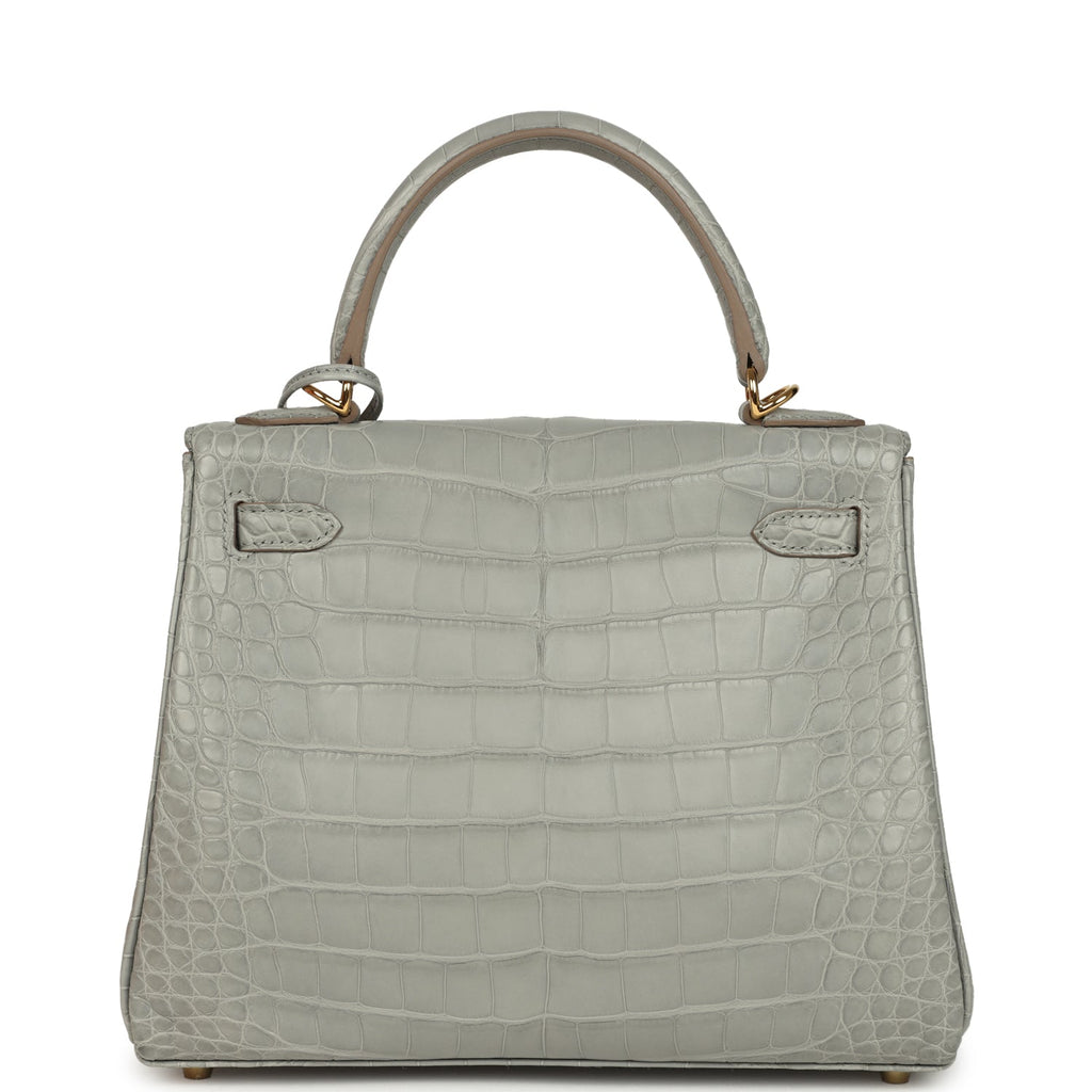 Hermes Kelly Retourne 25 Gris Perle Matte Alligator Gold Hardware