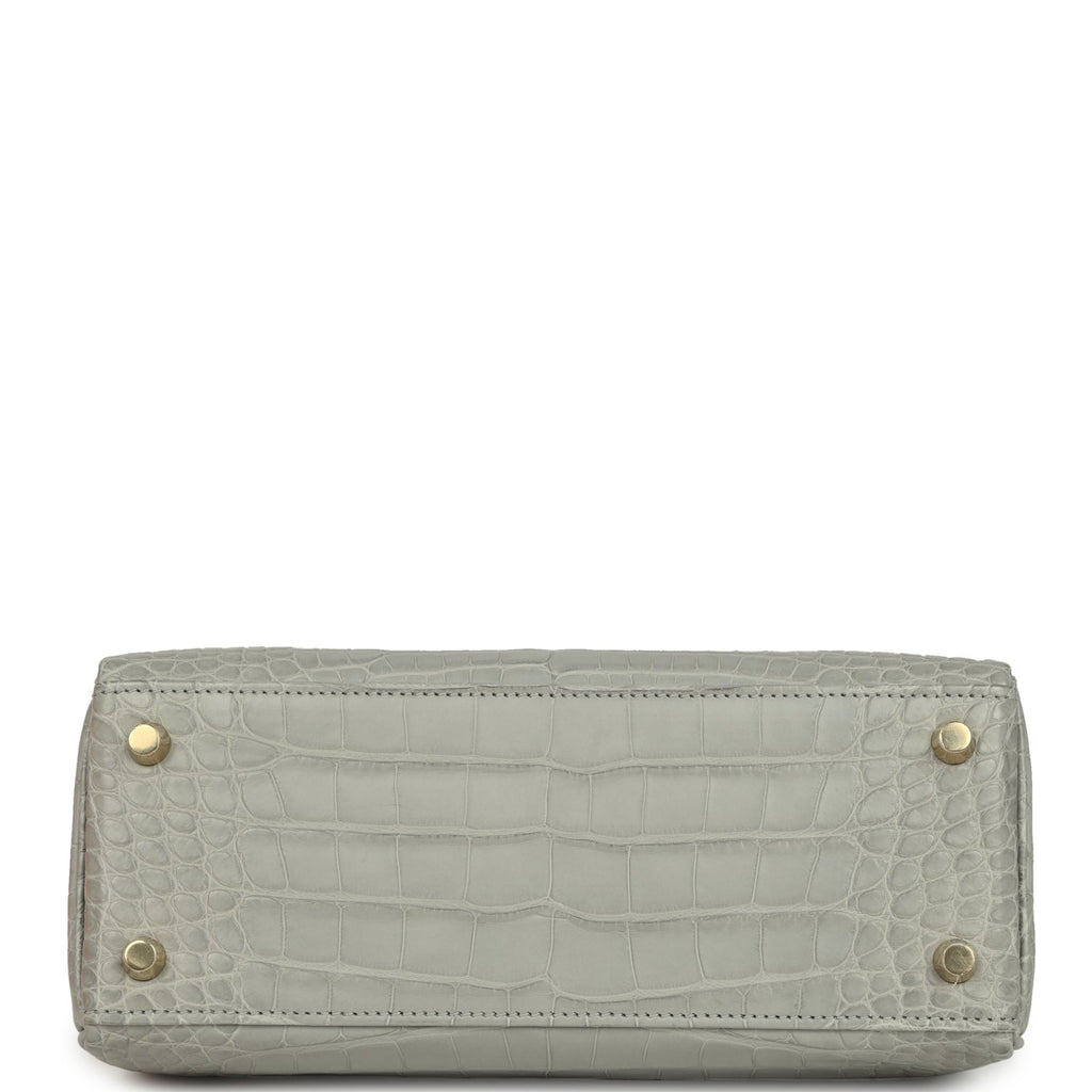 Hermes Kelly Retourne 25 Gris Perle Matte Alligator Gold Hardware