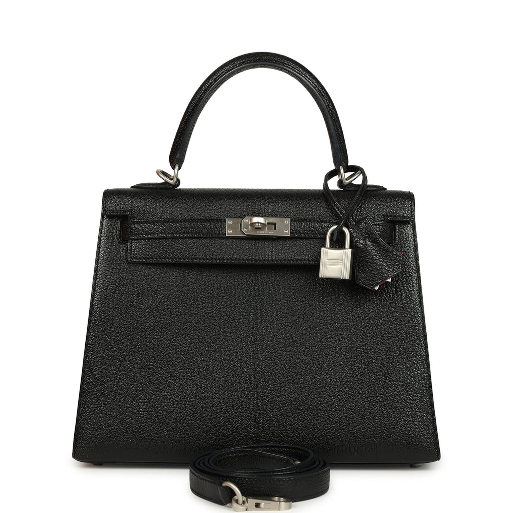 Pre-owned Hermes Special Order (HSS) Kelly Sellier 25 Black Verso Chevre Mysore Brushed Palladium Hardware Payment 2 of 2