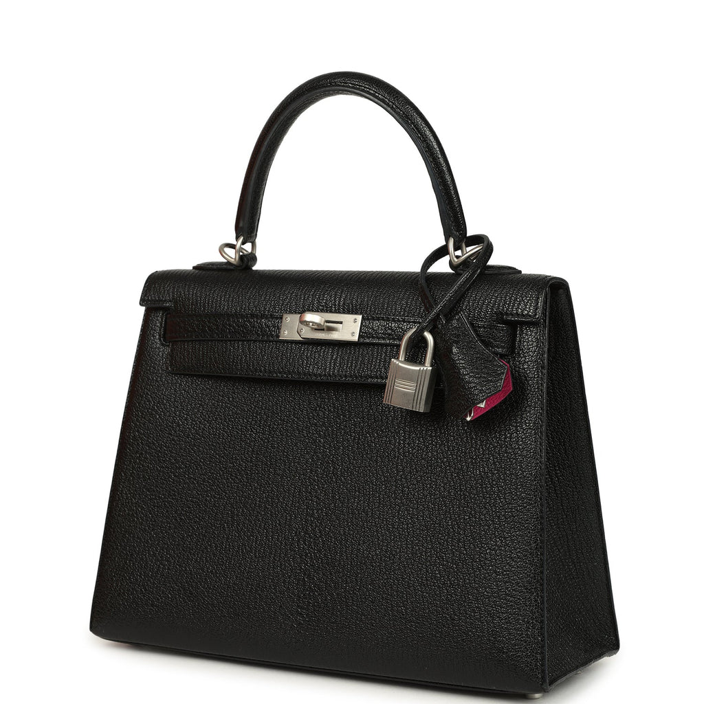 Pre-owned Hermes Special Order (HSS) Kelly Sellier 25 Black Verso Chevre Mysore Brushed Palladium Hardware Payment 2 of 2