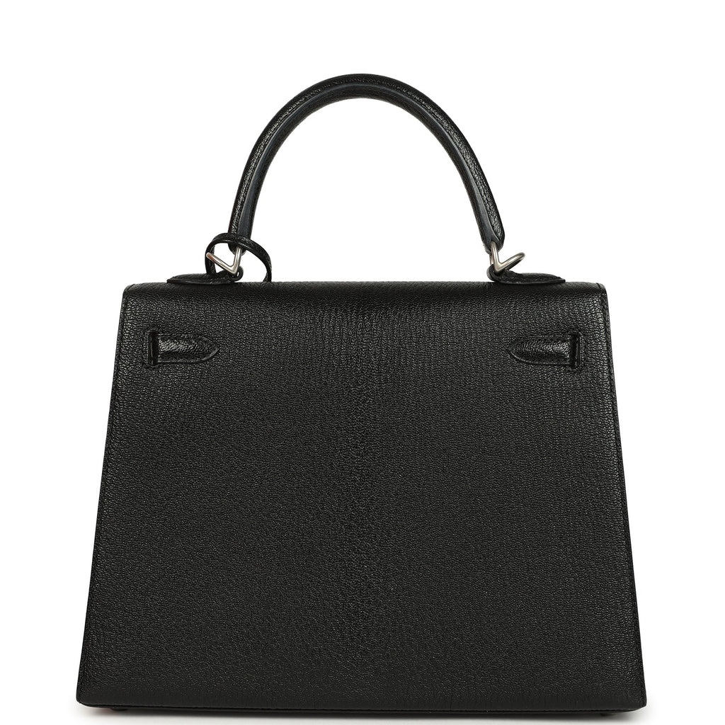Pre-owned Hermes Special Order (HSS) Kelly Sellier 25 Black Verso Chevre Mysore Brushed Palladium Hardware Payment 2 of 2