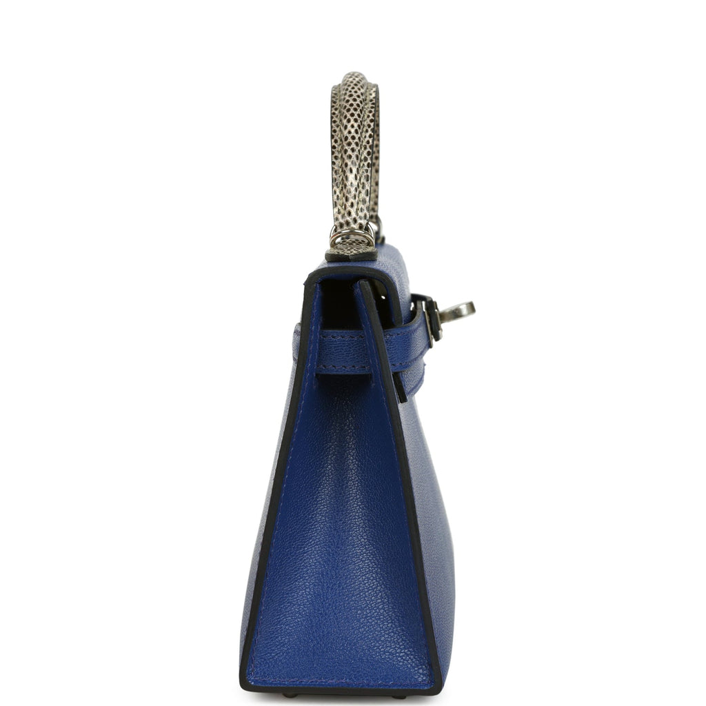 Hermes Kelly Sellier 20 Bleu Royal Chevre Chamkila and Ombre Varanus Salvator Lizard Touch Palladium Hardware