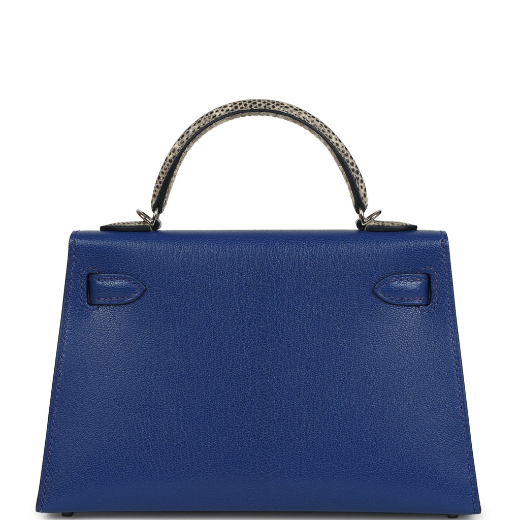 Hermes Kelly Sellier 20 Bleu Royal Chevre Chamkila and Ombre Varanus Salvator Lizard Touch Palladium Hardware
