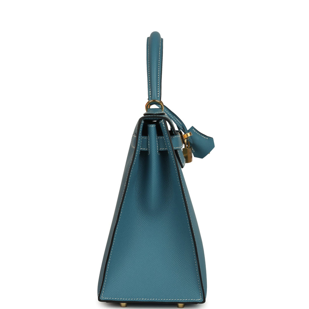 Hermes Kelly Sellier 28 Blue Jean Epsom Gold Hardware