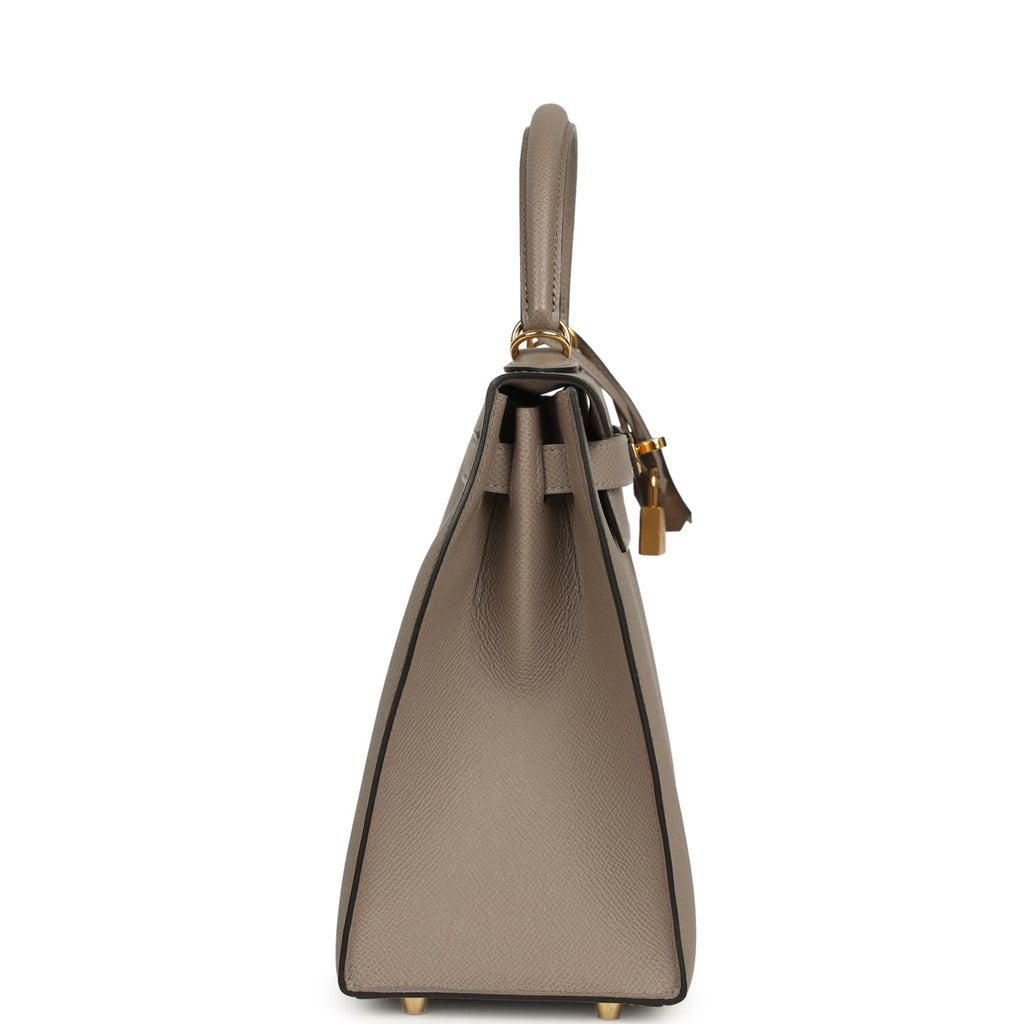 Pre-owned Hermes Kelly Sellier 28 Gris Asphalt Epsom Gold Hardware
