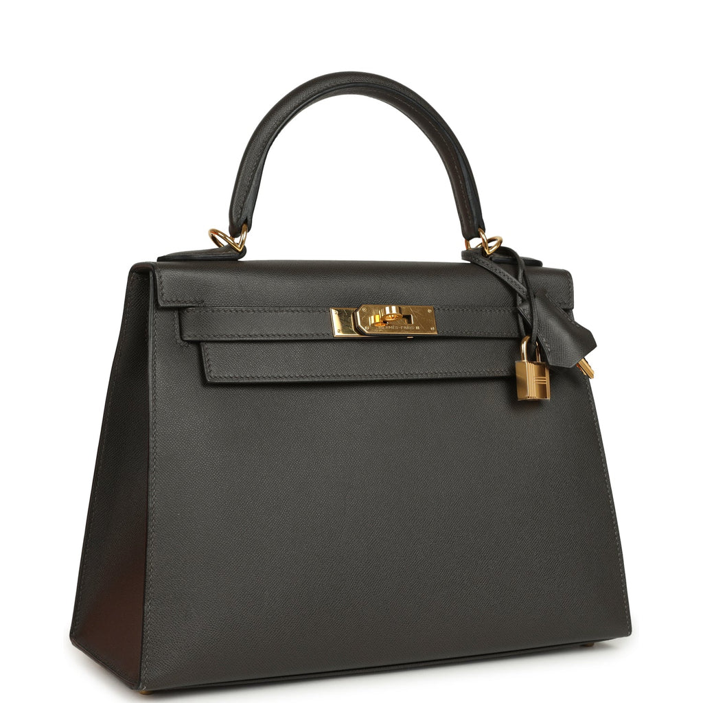 Pre-owned Hermes Kelly Sellier 28 Graphite Madame Gold Hardware